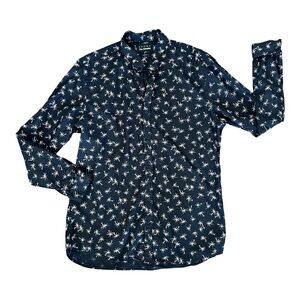 The Koopies Sport Mens Button-Down Shirt Long Sleeve Palm Trees Black Casual XL